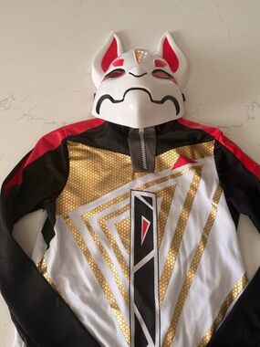 Kids White, Gold & Black Superhero Top with Fox Mask